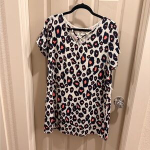 Buddy Love White Leopard Print Mini Dress with Navy and Coral Spots